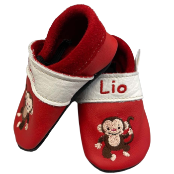 Krabbelschuhe Affe auf rot